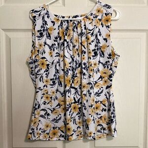 Calvin Klein Womens dressy sleeveless top size XL blue and yellow flowers